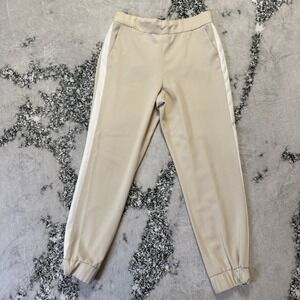 Alice Olivia Joggers Womens Size M Beige White Stripes Pete Pull On Pants